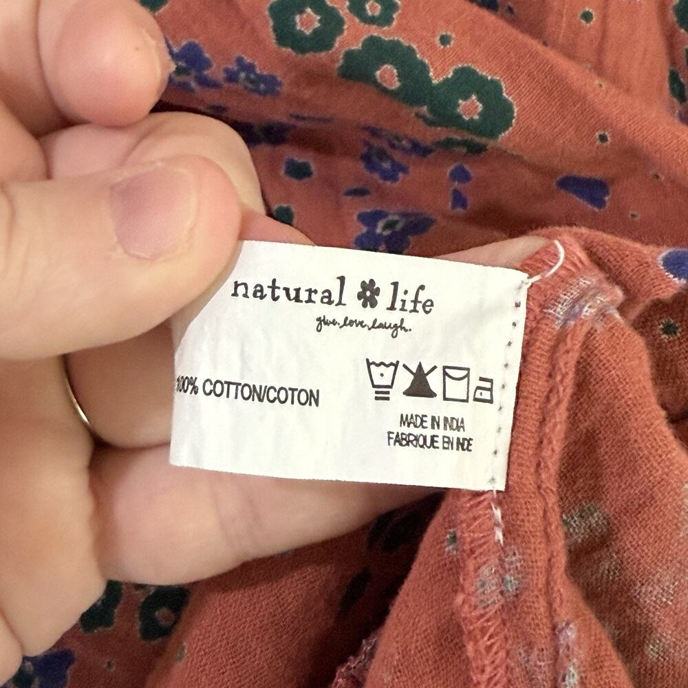 Natural Life Women's Floral Georgia Gauze Gauzy Cotton Long Sleeve Shirt Dress L - Picture 6 of 9